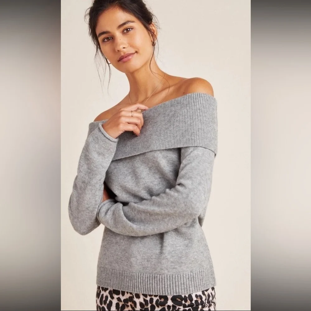 Anthropologie Gray Off Shoulder Sweater Size XS